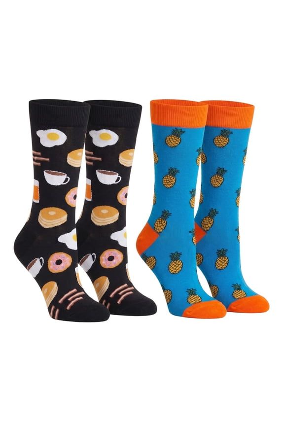 Men's Pineapple Tropical Socks & Breakfast Foods Novelty Dress Socks 2-Pair Set