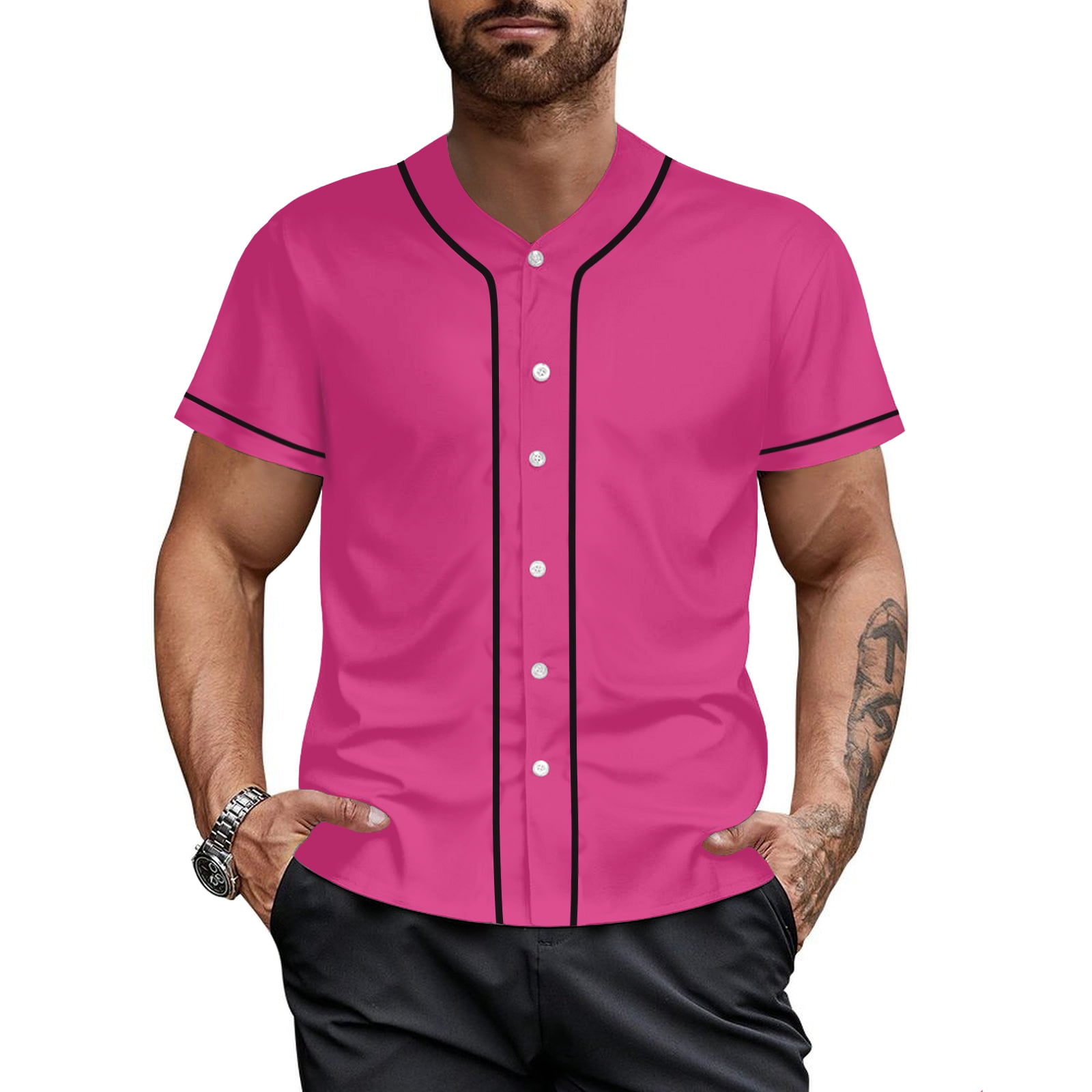 Men s Pink Baseball Jersey Button Down Shirt Hip Hop Baseball T Shirt Sportswear