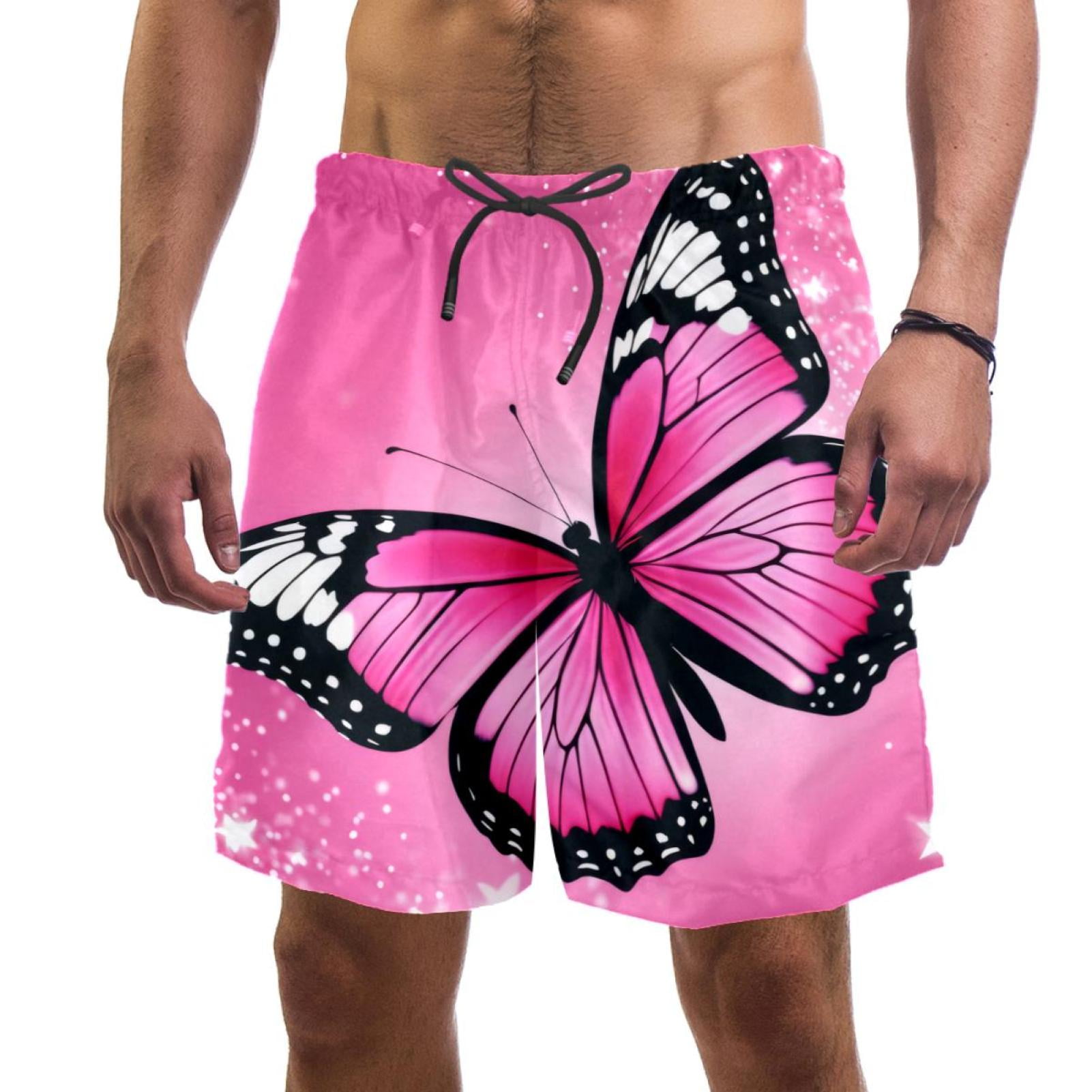 Men's Pink Butterfly Swim Trunks Quick Dry Board Shorts Bathing Suits ...