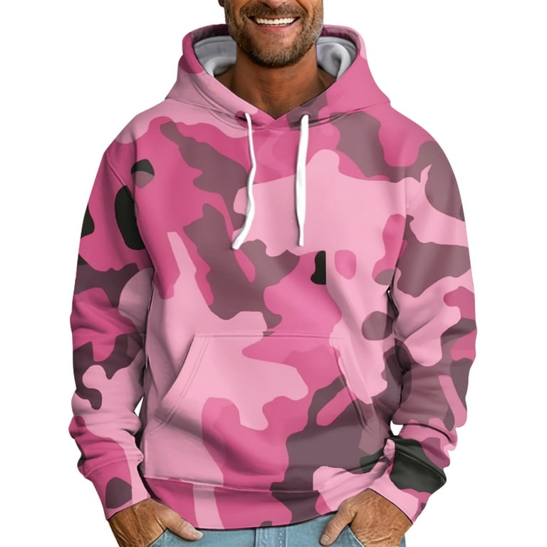 Men s Pink Camo Hoodie Comfortable and Stylish Camouflage Sweatshirt with Kangaroo Pocket
