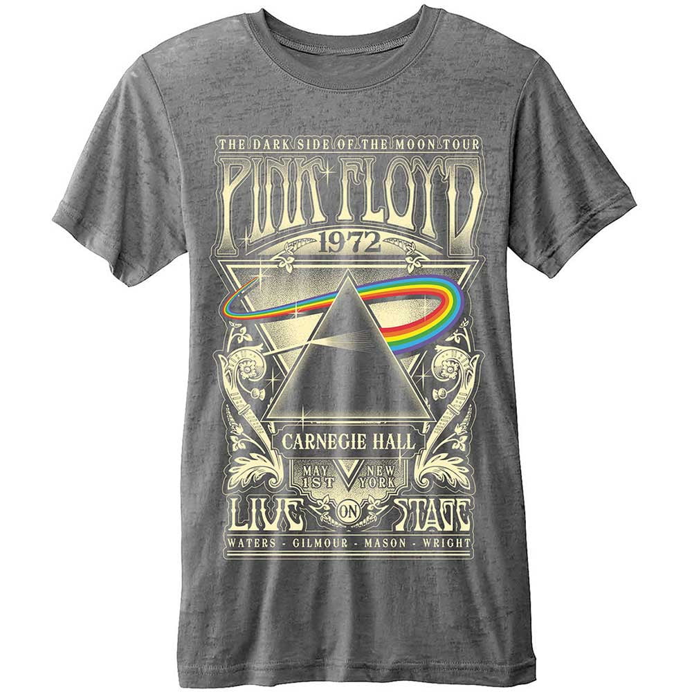 Maglietta Uomo Pink Floyd Ufficiale: Carnegie Hall Poster Logo, Grigio Antracite, Lavabile In Lavatrice