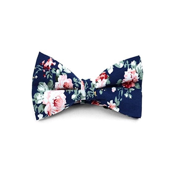 Men’s Pink Roses of Spring Navy Cotton Boxed Banded Bow Tie