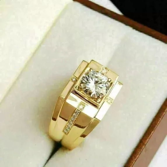 Men's Pinky Band Ring 3.00Ct Round Lab Created Diamond 14K Yellow Gold Plated