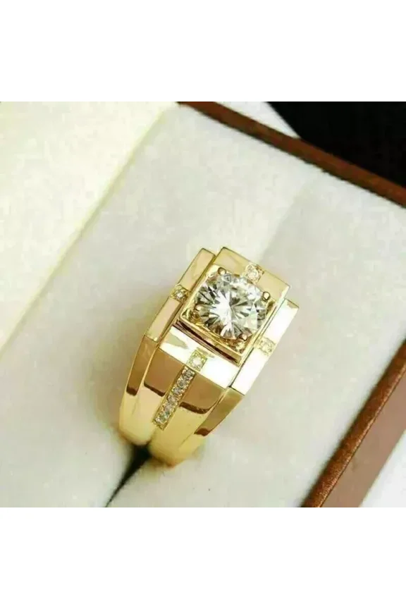 Men's Pinky Band Ring 3 Ct Round Lab Created Diamond 14K Yellow Gold Plated