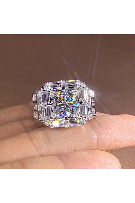 Men's Pinky Ring 14K White Gold Plated Silver 3.00Ct Round Cut Real Moissanite