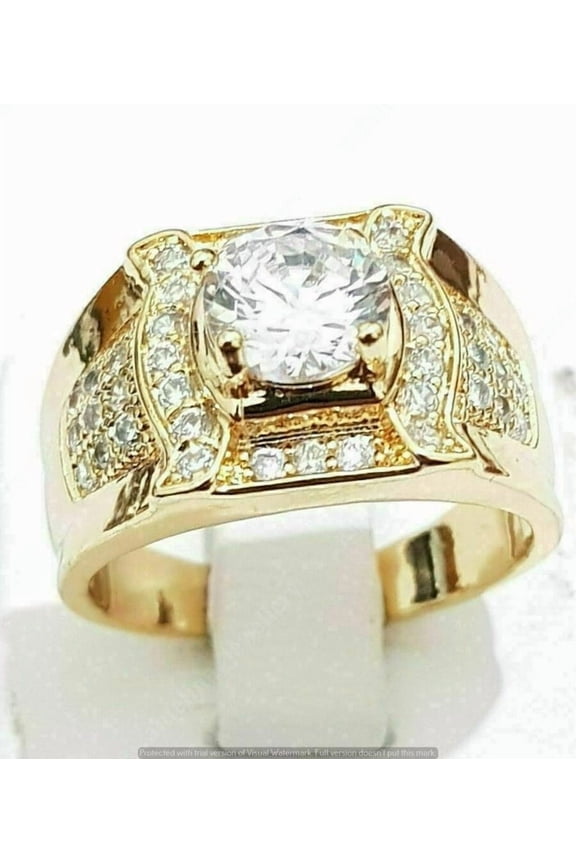 Men's Pinky Ring 14K Yellow Gold Plated Silver 2.00Ct Round Cut Lab Created VVS1/D Diamond