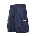 thumbnail image 1 of Men's Pinstripe Cargo Shorts Knee Length Utility Short Pants with Multi Pockets, Elastic Waist Drawstring Performance Quick Dry Work Hiking Shorts for Men, 1 of 9