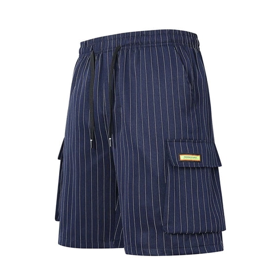 Men's Pinstripe Cargo Shorts Knee Length Utility Short Pants with Multi Pockets, Elastic Waist Drawstring Performance Quick Dry Work Hiking Shorts for Men