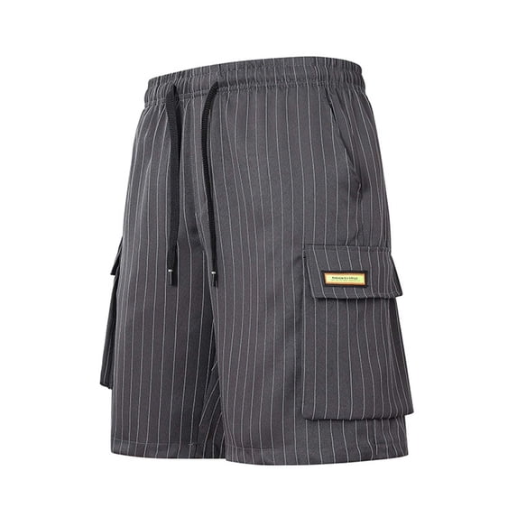 Men's Pinstripe Cargo Shorts Knee Length Utility Short Pants with Multi Pockets, Elastic Waist Drawstring Performance Quick Dry Relaxed Fit Work Hiking Shorts for Men