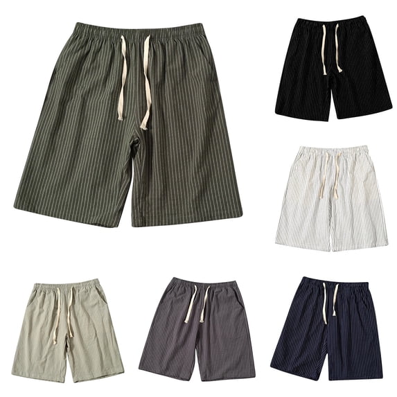 Men's Pinstripe Shorts Vertical Striped Short Pants, 9" Inseam Classic Old Money Knee Length Summer Bottoms, Elastic Waist Drawstring Fashion Shorts with Pockets