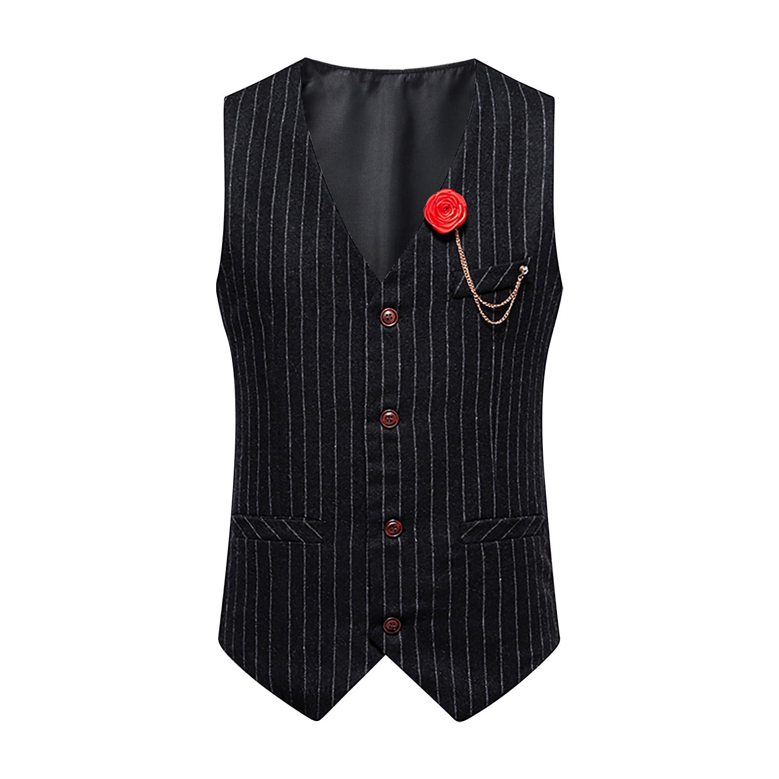 Men's Pinstripe V Neck Single Breasted Suit Vest Slim Fit
