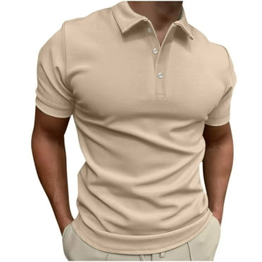Men's Pique Polos Shirts Short Sleeve Button Down Shirts Summer Casual Slim Fit Collared Shirts Solid Color