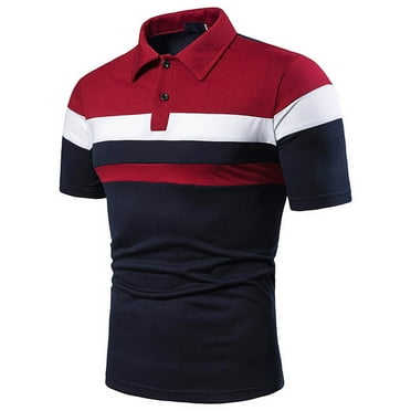 Men's Pique Polos Shirts Short Sleeve Summer Casual Slim Fit Collared Shirts Athletic Colorblock Patchwork Tshirt
