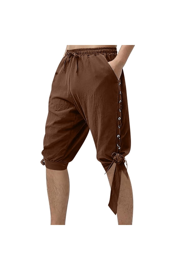 Men’s Pirate Pants, Medieval Style Casual Trousers with Elastic Drawstring Waist and Lace Up Cuffs, Loose Fit Renaissance Pants for Halloween, Costume Party, Stage Performance and Daily Wear