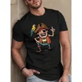 thumbnail image 1 of Men's Pirate Parrot Graphic T-Shirt - Black Casual Short Sleeve Crew Neck Tee with Humorous Pirate Design, 1 of 4