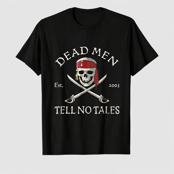 Men's Pirate Skull Crossbones Graphic T-Shirt, Vintage 100% Cotton Short Sleeve Shirt