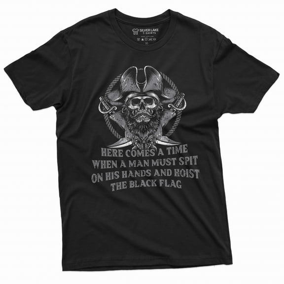 Men's Pirate warrior T-shirt motivational funny swords skull Birthday gift saying text graphic tee (Large Black)