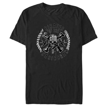 Men's Pirates of the Caribbean: Curse of the Black Pearl Black and White Rope Skull Logo Graphic Tee