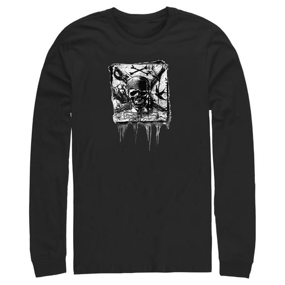 Men's Pirates of the Caribbean: Curse of the Black Pearl Black and White Skull Logo  Long Sleeve Shirt Black X Large