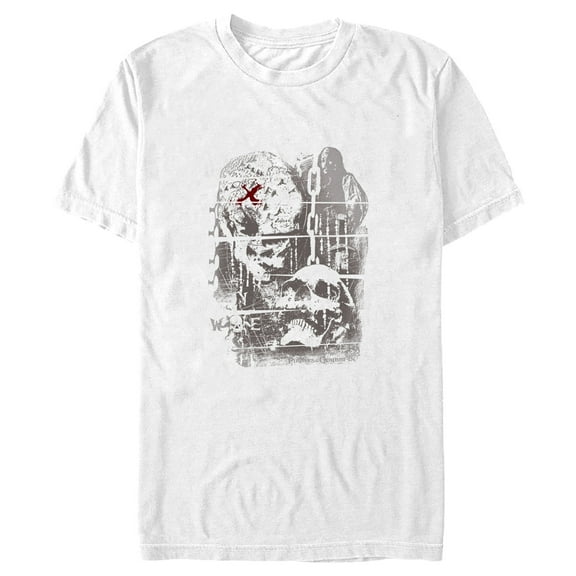 Men's Pirates of the Caribbean: Curse of the Black Pearl Jack Sparrow Distressed Skull Poster  Graphic Tee White Small