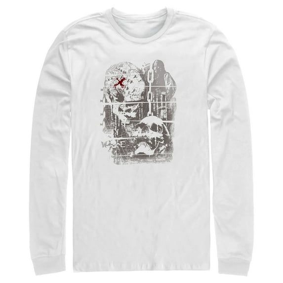 Men's Pirates of the Caribbean: Curse of the Black Pearl Jack Sparrow Distressed Skull Poster Long Sleeve Shirt White 2X Large