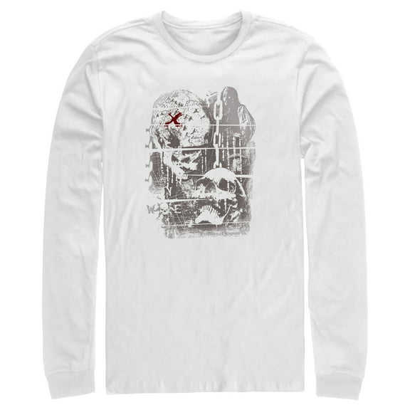 Men's Pirates of the Caribbean: Curse of the Black Pearl Jack Sparrow Distressed Skull Poster  Long Sleeve Shirt White Small