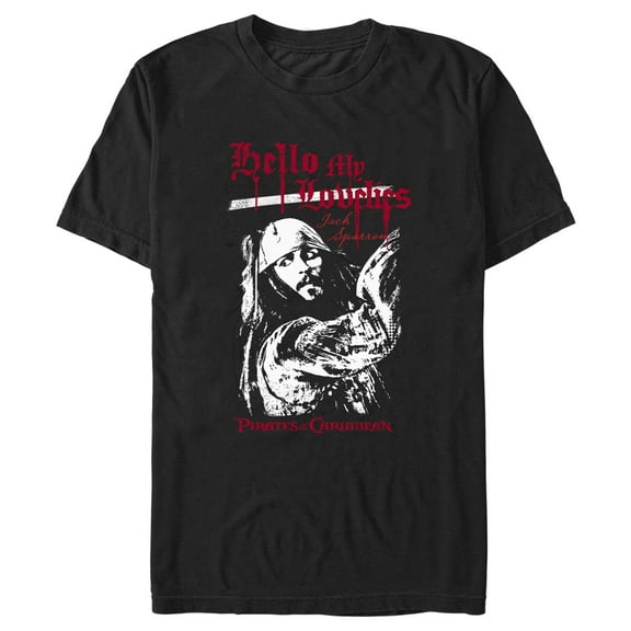 Men's Pirates of the Caribbean: Curse of the Black Pearl Jack Sparrow Hello My Lovelies  Graphic Tee Black X Large
