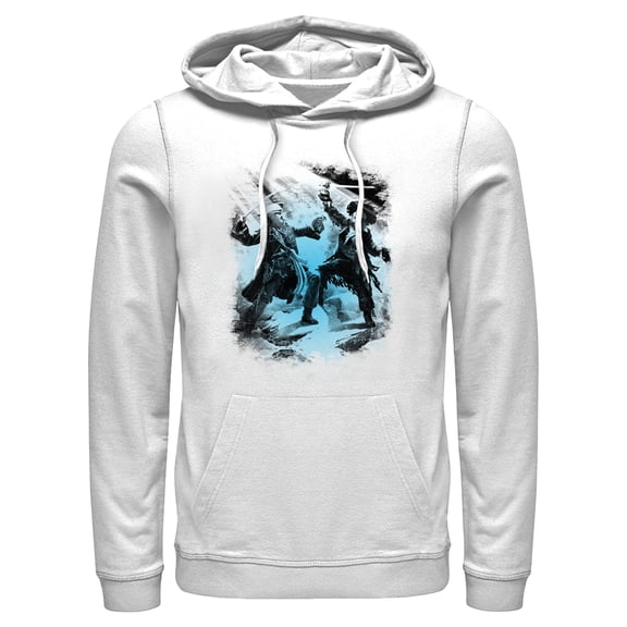 Men's Pirates of the Caribbean: Curse of the Black Pearl Jack Sparrow and Hector Barbossa Duel Pull Over Hoodie White Small