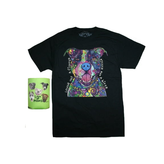 Men's Pit Bull T-Shirt, Lover Not A Fighter Kisser Not a Biter T-Shirt & Can Holder-Bundle Set, Pitbull Accessories