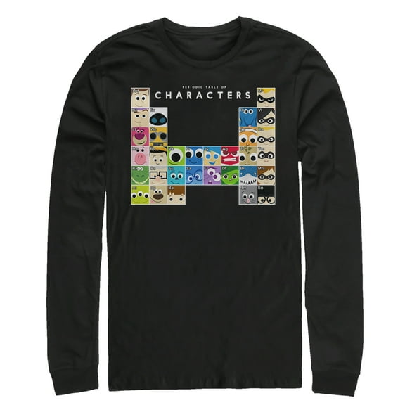 Men's Pixar Character Periodic Table  Long Sleeve Shirt Black Large