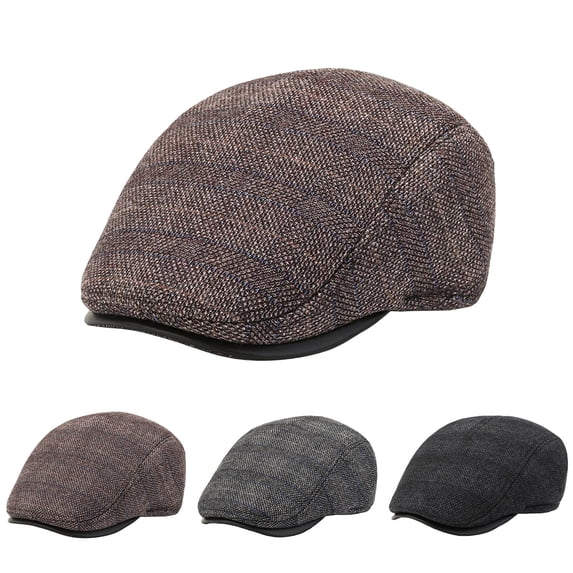 Men's Plaid Beret with Ear Flaps Lightweight Retro Style Winter Cap