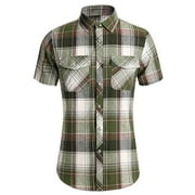 BUFGACEH Men's Plaid Button Down Shirt Western Snap Buttons Two Pockets Casual Short Sleeve Shirts Summer Daily Basic Blouse