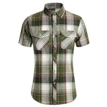 Men's Plaid Button Down Shirt Western Snap Buttons Two Pockets Casual Short Sleeve Shirts Summer Daily Basic Blouse