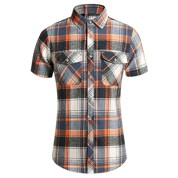Men's Plaid Button Down Shirt Western Snap Buttons Two Pockets Casual Short Sleeve Shirts Summer Daily Basic Blouse