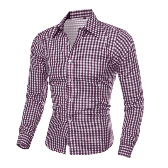 Men's Plaid Button Down Shirts Cotton Long Sleeve Dress Shirts Regular Fit Gingham Shirts