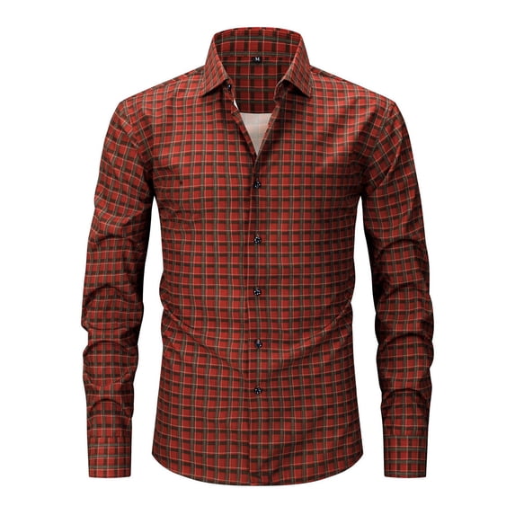 Men's Plaid Button Down Shirts Long Sleeve Casual Business Work Blouse Tops Regular Fit Gingham Shirts Brick Red S