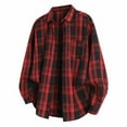 thumbnail image 1 of Men's Plaid Button Up Flannel Shirt Jacket with Pocket Long Sleeve Loose Casual Lapel Neck Shackets Outwear (XL, Red), 1 of 6