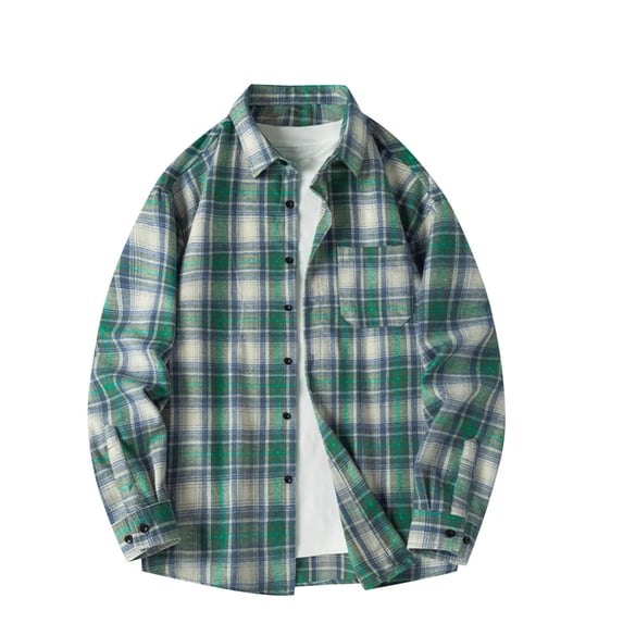BVnarty Plaid Shirts for Men Plaid Button-Up Long Sleeve Shirt with Pockets, Casual Turn-Down Collar Blouse for Daily Wear and Outdoor Activities