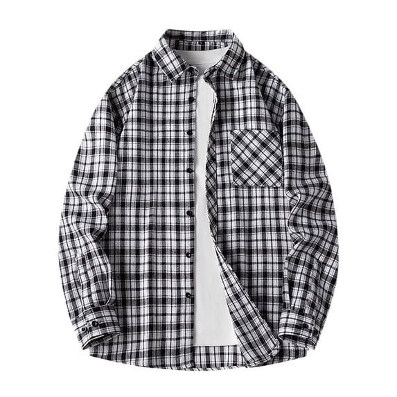 BVnarty Plaid Shirts for Men Plaid Button-Up Long Sleeve Shirt with Pockets, Casual Turn-Down Collar Blouse for Daily Wear and Outdoor Activities