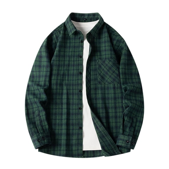 BVnarty Plaid Shirts for Men Plaid Button-Up Long Sleeve Shirt with Pockets, Casual Turn-Down Collar Blouse for Daily Wear and Outdoor Activities