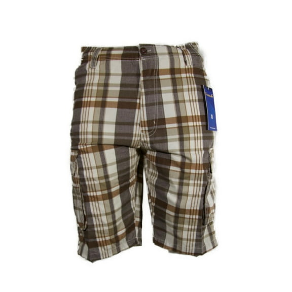Men's Plaid Cargo Shorts Checkered Multi Pocket Casual Lightweight Button Shorts, Brown, 30