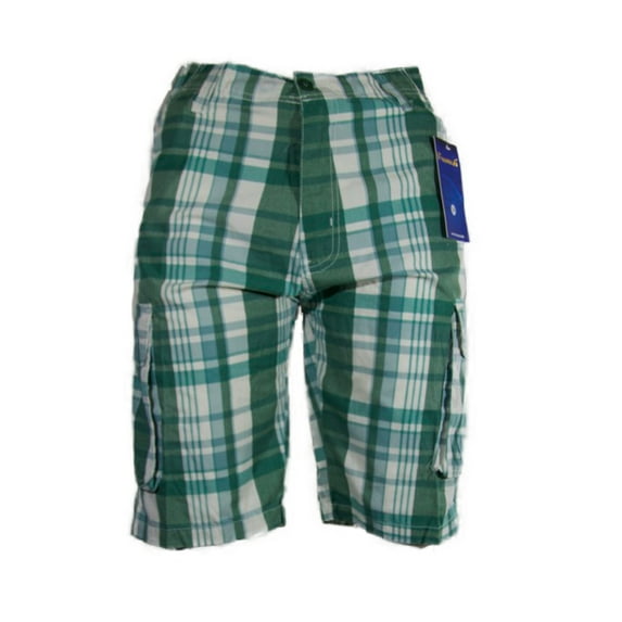 Men's Plaid Cargo Shorts Checkered Multi Pocket Casual Lightweight Button Shorts, Green, 36