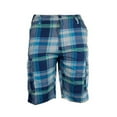 thumbnail image 1 of Men's Plaid Cargo Shorts Checkered Multi Pocket Lightweight Casual Button Shorts, Teal, 30, 1 of 2