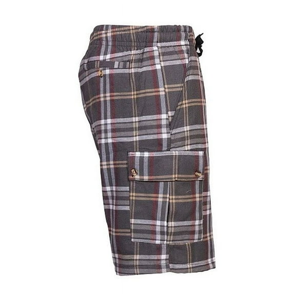 Men's Plaid Cargo Shorts Drawstring Closure Soft Hand Feel Tan Medium