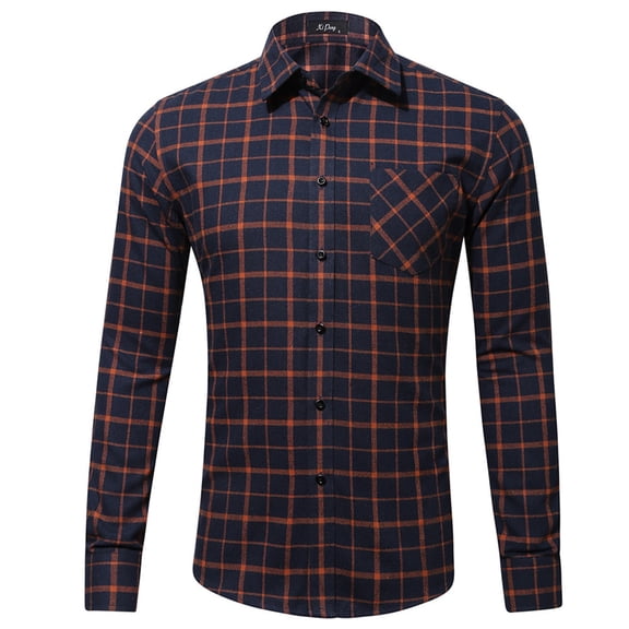 Men's Plaid Casual Business Loose Neck Comfortable Long Sleeved Shirt Autumn Outdoor Long Sleeved Shirt