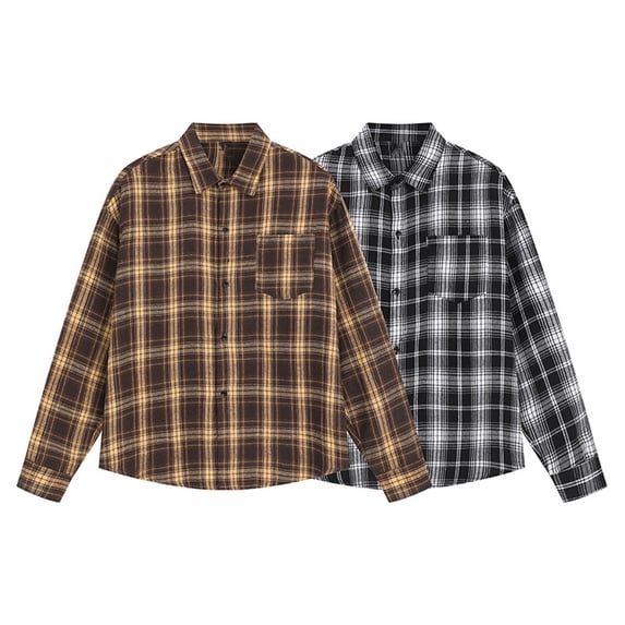 Men's Plaid Casual Button Down Shirt Long Sleeve Turndown Collar Blouse Top Polycotton Wrinkle Resistant Relaxed Fit Work Office Business Vacation Outfits | JASKFLY,Black L