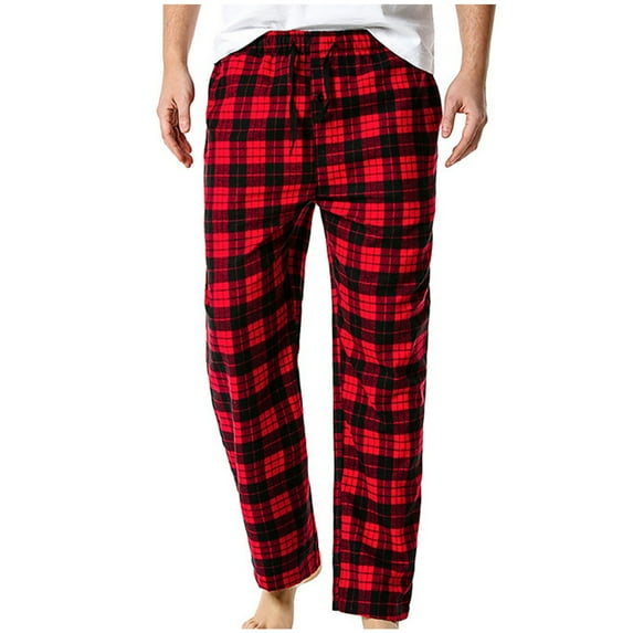Men's Plaid Casual Pajama Pants Drawstring Lightweight Yoga Lounge Pants Soft Cotton Flannel Pajama Pants Straight Leg Pants with Pockets