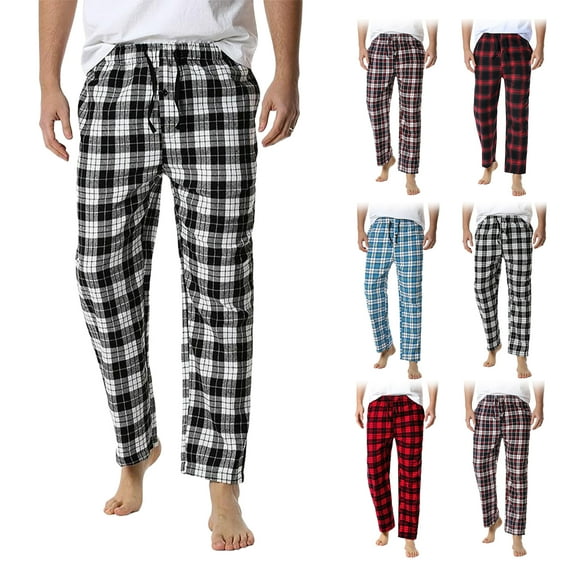 Men's Plaid Casual Pants Drawstring Lightweight Pajama Pants Soft Cotton Flannel Cotton with Pockets,E,3XL