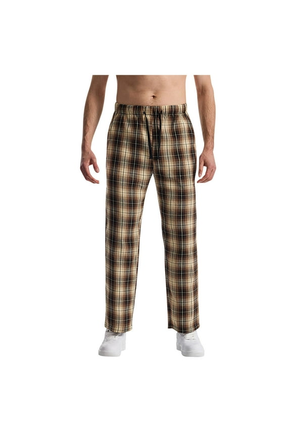 Men's Plaid Casual Pants Soft Elastic Straight Leg Long Pants Comfort Fabric Loose Fit Trousers
