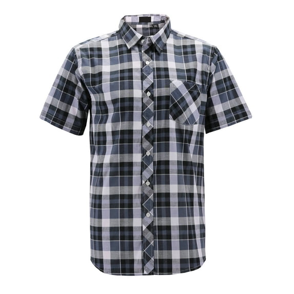 Men's Plaid Checkered Button Down Casual Short Sleeve Regular Fit Dress Shirt (PLS-06, M)